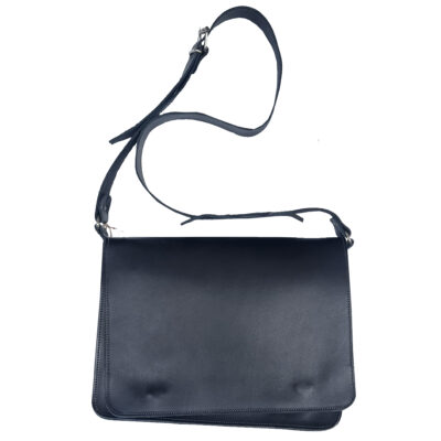 Small Leather Messenger Crossbody Bag – Black